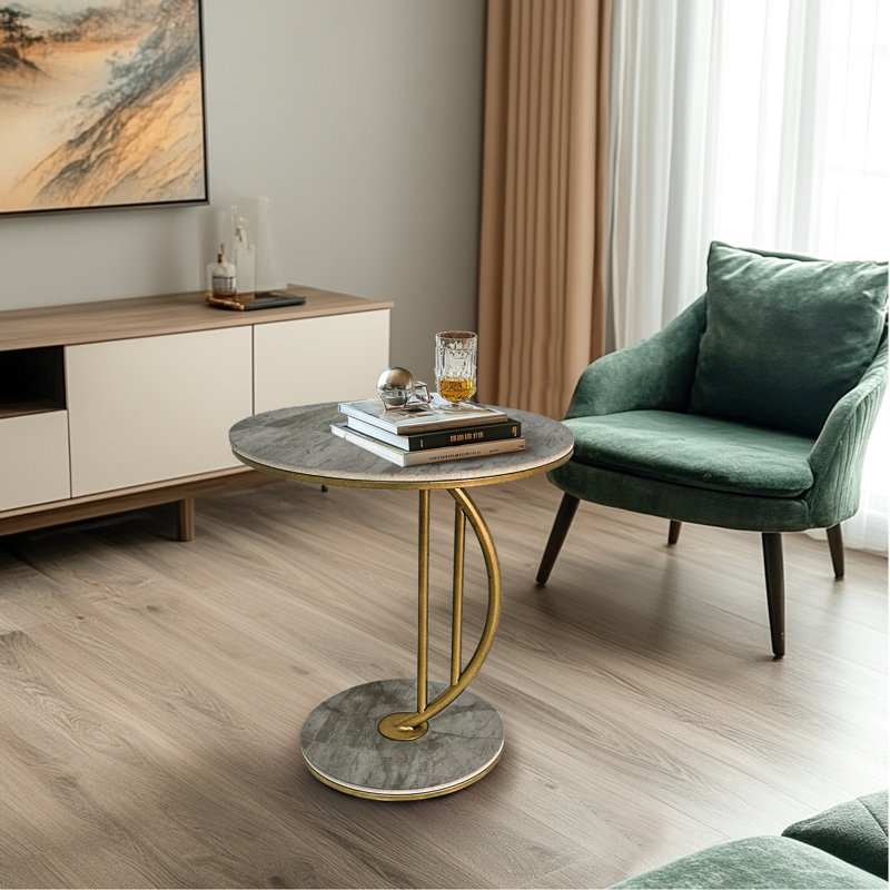 Azka End Table, Grey/Gold