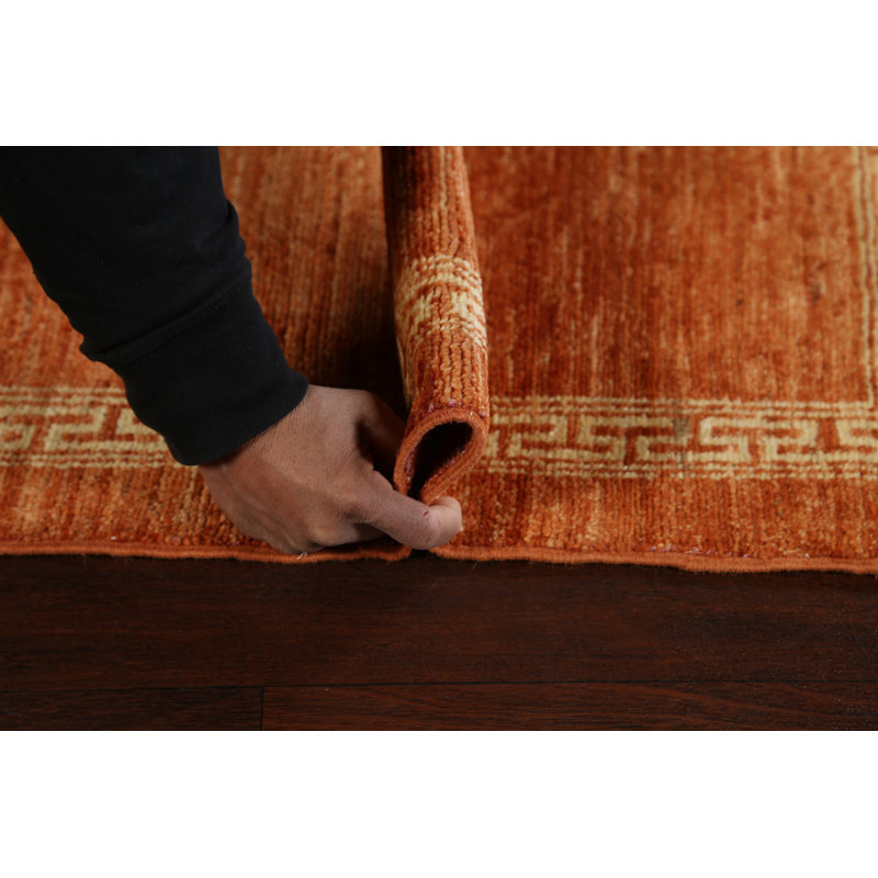 Tapis orange noué à la main de conception unique 3 pi 1 po x 4 pi 10 po