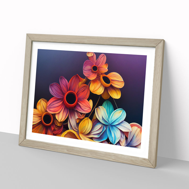 Stimulating Modern Flowers - Framed Print, 34cm H x 46cm W x 2cm D, Oak