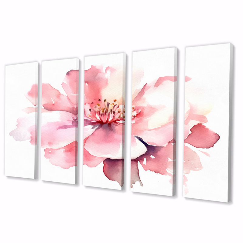 Délicat fleur d'hibiscus rose I - décoration murale fleurs - 5 panneaux égaux