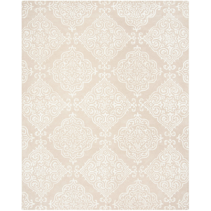 Bernon Hand Tufted Viscose/Wool Damask Rug in Beige, Rectangle 8' x 10'