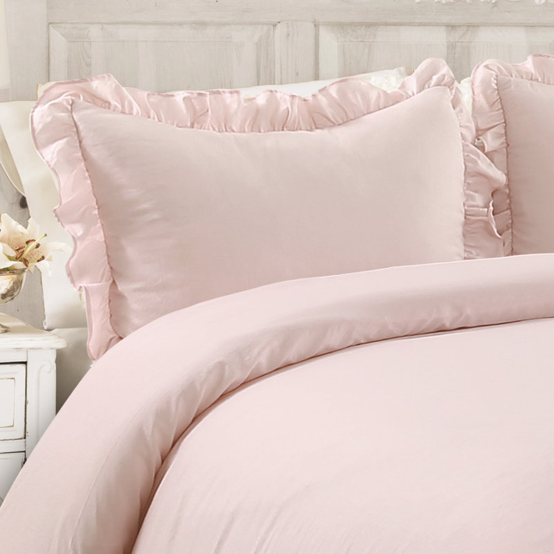 Blush Microfiber King Comforter Set with Ruffled Edges