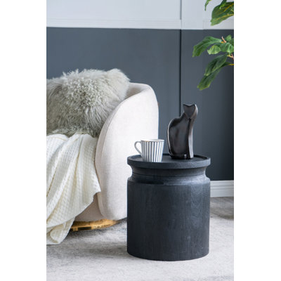 Black Wooden Cylinder Side Table