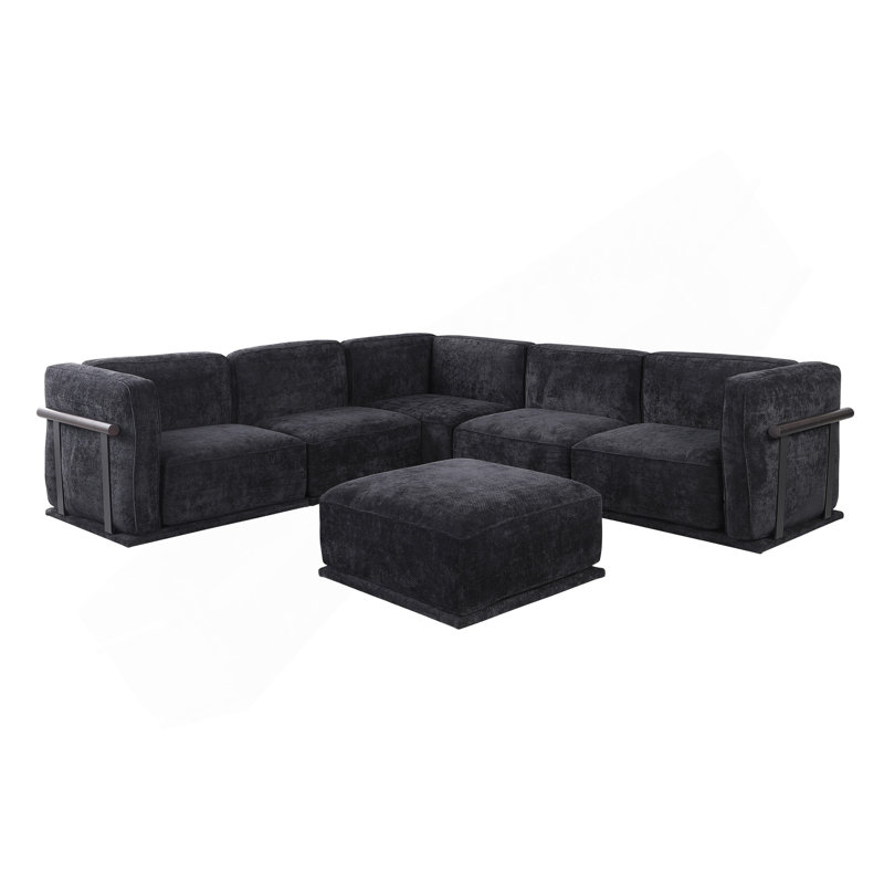 Canapé modulaire à la mode de 120 po avec cadre en fer et en chenille, noir, idéal pour le salon, Noir