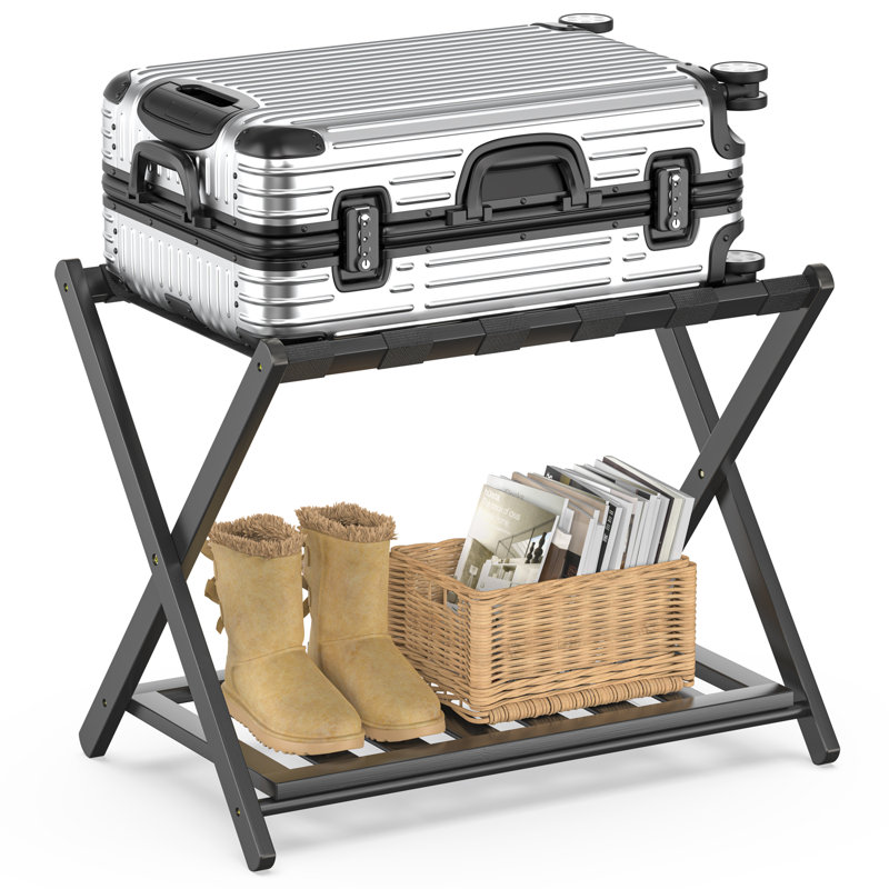 44cm W Bamboo / Rattan Luggage Rack, Black