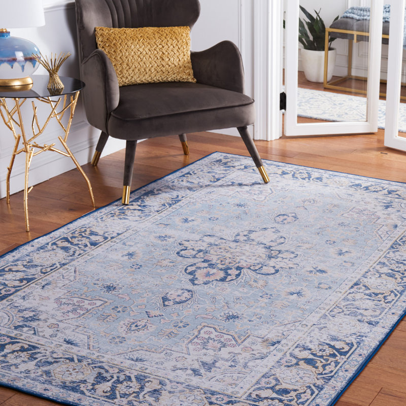 Ziebarth 147 M/W S/R Area Rug In Light Blue / Navy, Rectangle 4' x 6'
