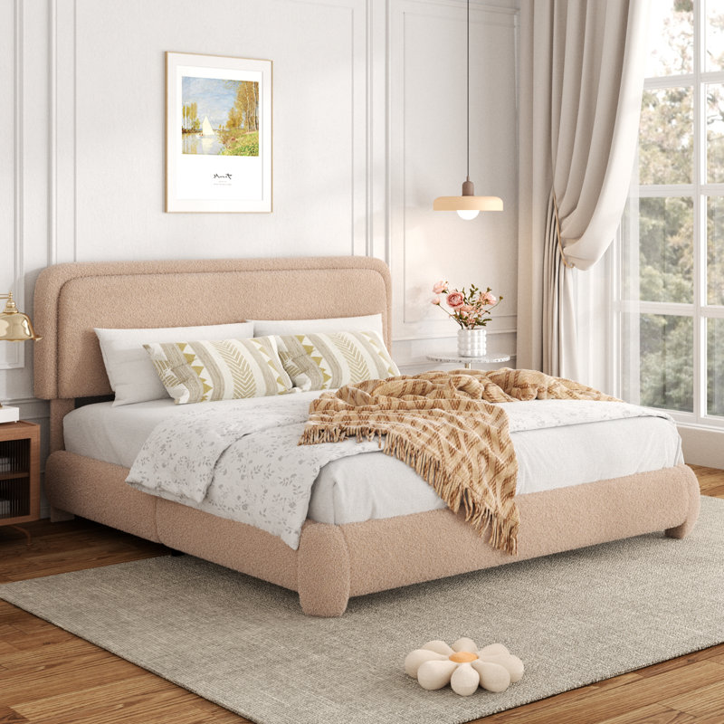 Base de lit tapissier avec tête de lit Haden, Brun, King