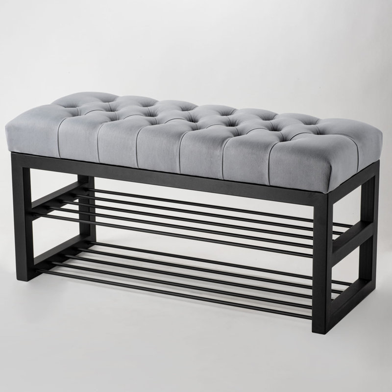 Avaeah Upholstered Storage Bench, 40cm H x 60 cm W x 35cm D, Grey/Black