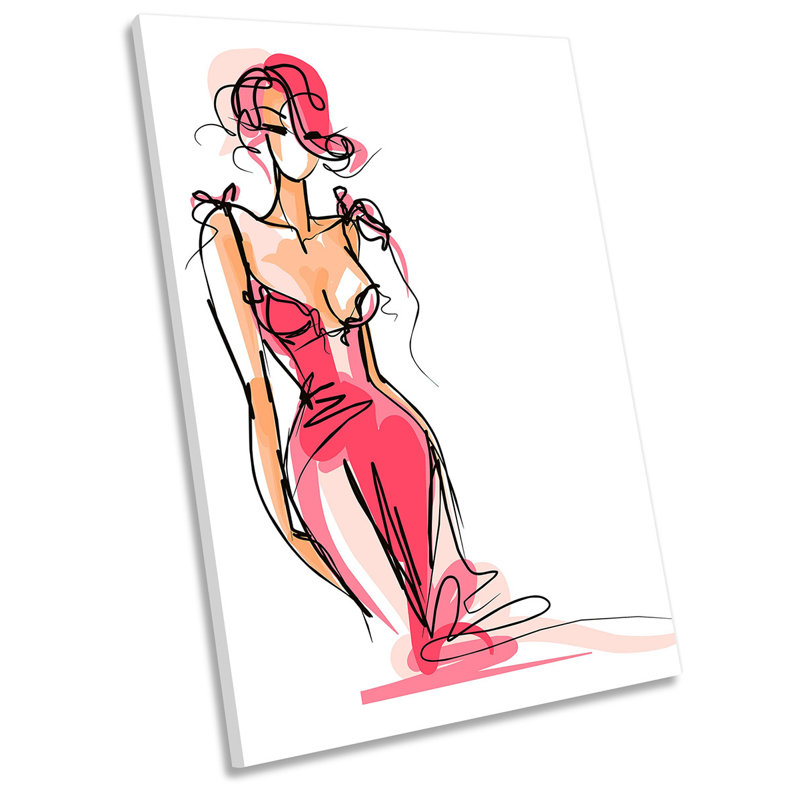 Z0831 Fashion Model Dress Sketch - Wrapped Canvas Painting, 121.9cm H x 81.3cm W x 4cm D