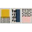 Jaune, bleu et rose blocs multicolores avec des formes d'encre foncées motifs géométriques Art moderne nordique sur toile, reproduction de 3 pièces-94434070-94434072