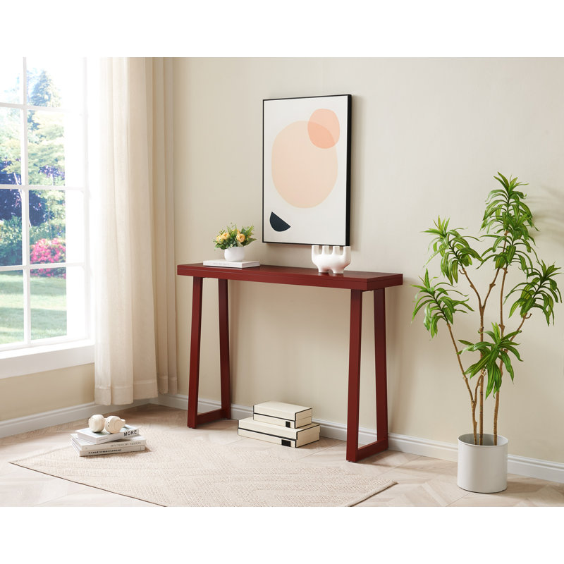 Claude Rectangular Console Table with Shelf – Sleek and Modern Entryway, Hallway, or Sofa Table with Trapezoidal Legs, Red