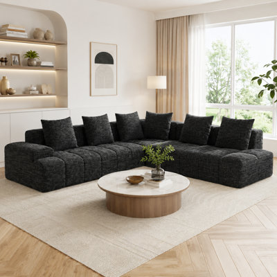 Canapé modulaire rembourré en L 3 pièces sans cadre en L de 108 po avec 6 coussins décoratifs, sans assemblage requis