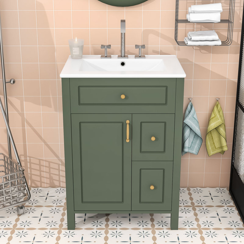 Meuble-lavabo compact avec trop-plein et beaucoup de rangement, Vert