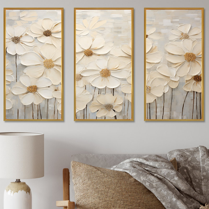 Ensemble de décorations murales Buttercups Fields On Gray II - Buttercups, Cadre flottant doré, H 40 po x l 60 po x P 1 po