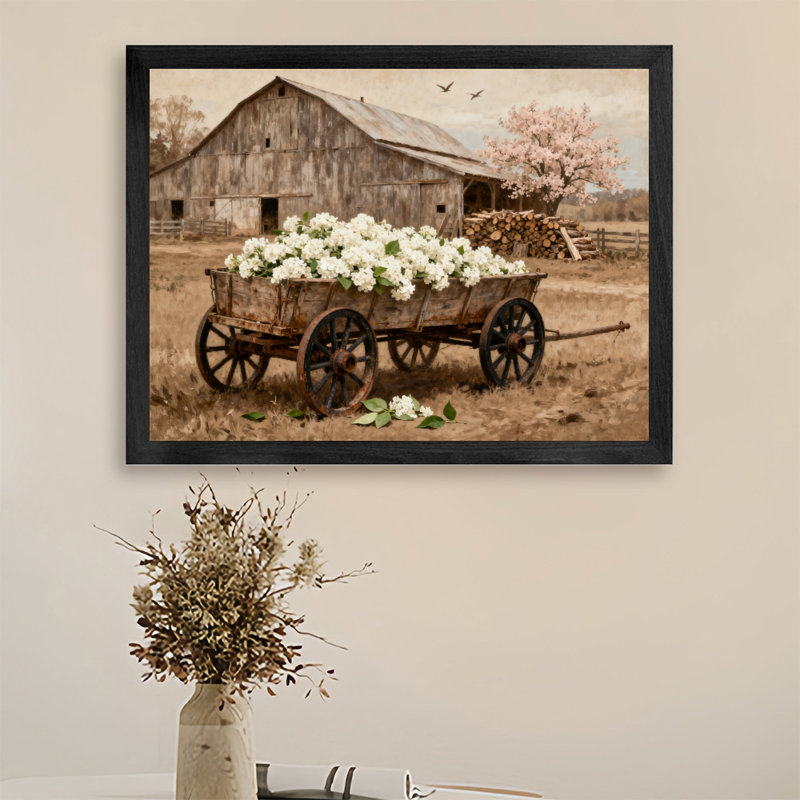 Art encadré noir Un chariot rempli de fleurs dans un monde sombre, impressions sur toile de style rétro, H 9 po x l 11 po