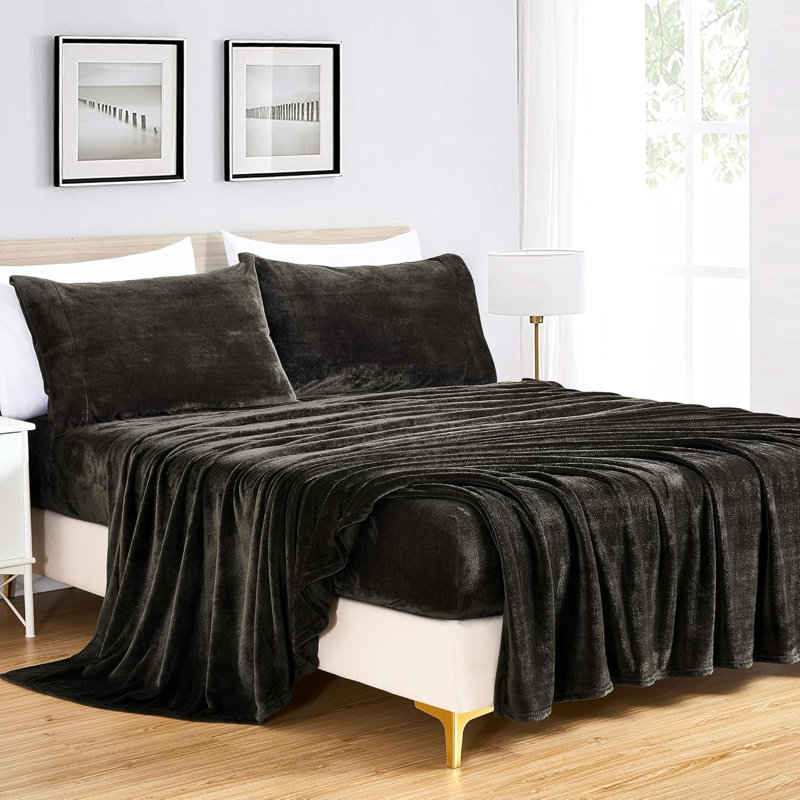 Soft Fleece Sheet Set, California King Sheet Set with 2 Pillowcases, Brown
