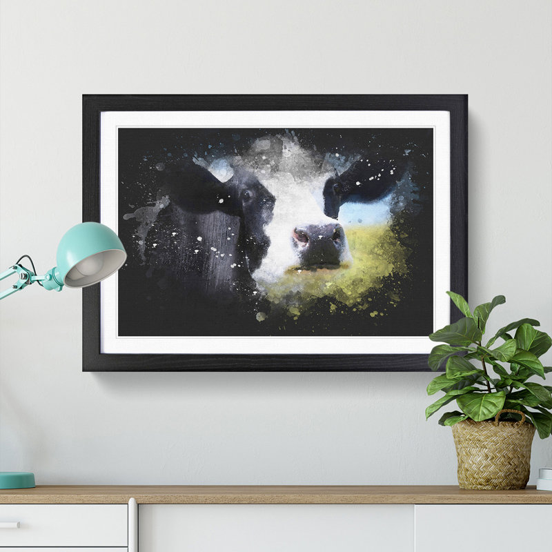 A Cow in the Meadow - Framed Print, Black Framed, 45cm H x 63cm W x 2cm D