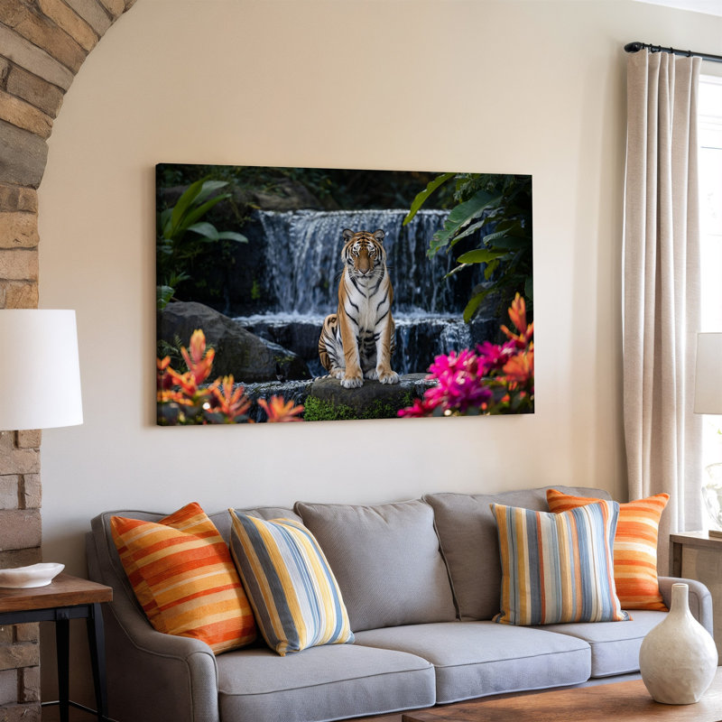 Reproduction d'art sur toile, "Un tigre majestueux assis en toute confiance sur un rocher", H 30 po x l 30 po