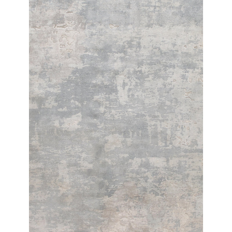 Abstract Handmade Silk Silver/Gray Area Rug, Rectangle 12' x 15'