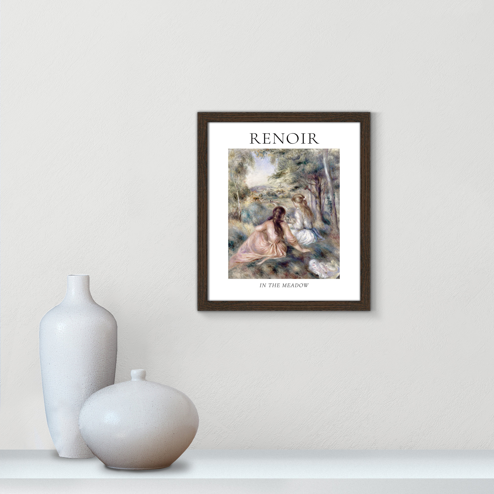 Old Masters Collection " In The Meadow " by Auguste Renoir, 15" H x 13" W x 0.75" D, No, Walnut Single Picture Frame