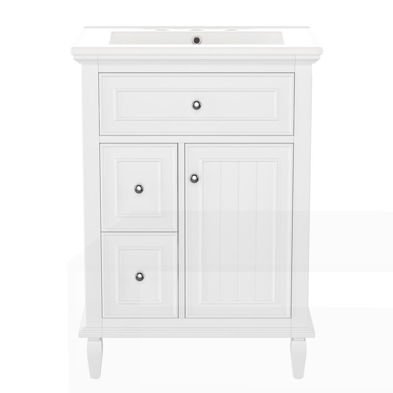 Armoire de salle de bain avec un tiroir rabattable et deux tiroirs, Blanc