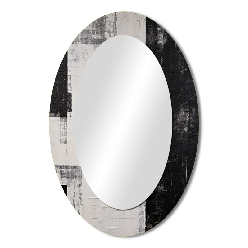 Abstract Ebony Echoes I - Modern Oval Wall Mirror, 36" x 24"