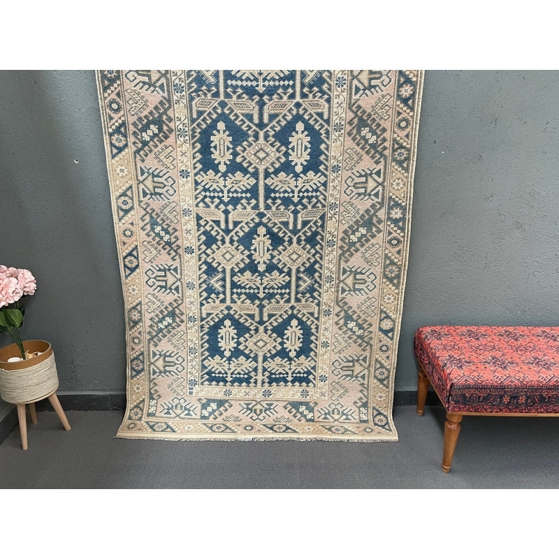 Tapis bleu classique en patchwork de laine 48 po x 78,7 po