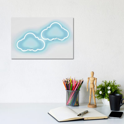 Neon Clouds Aqua On White by Hailey Carr - Wrapped Canvas Print