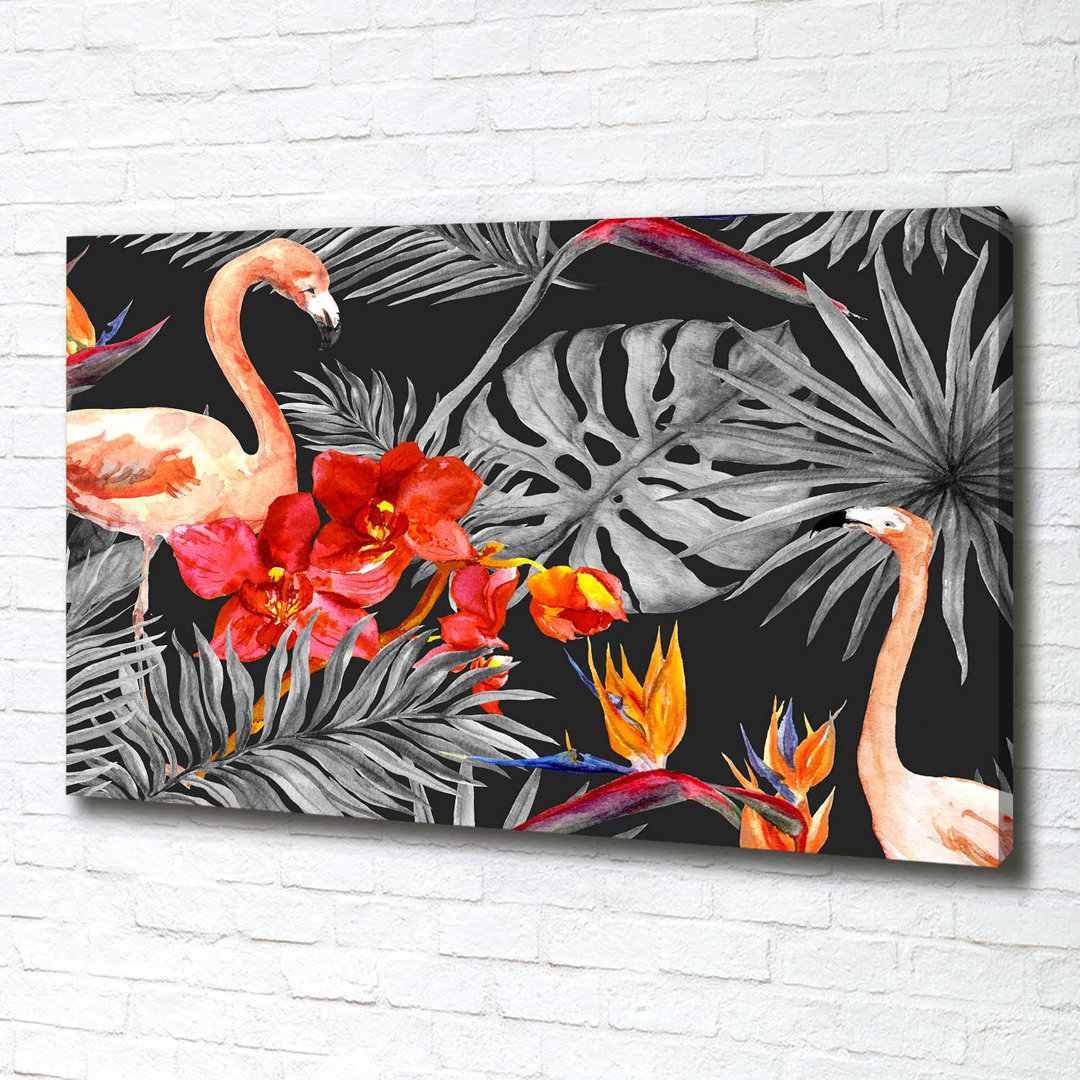 Flamingos und Blumen - Kunstdrucke auf Segeltuch