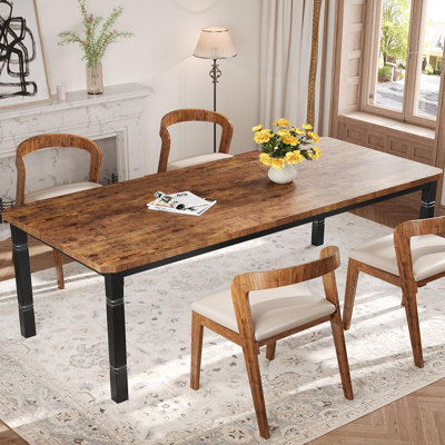 79" Industrial Dining Table for 6-8 – Large Rectangular Wooden Kitchen Table with Heavy-Duty Metal Legs, Chamfered Corners – Black Legs & Antique Top
