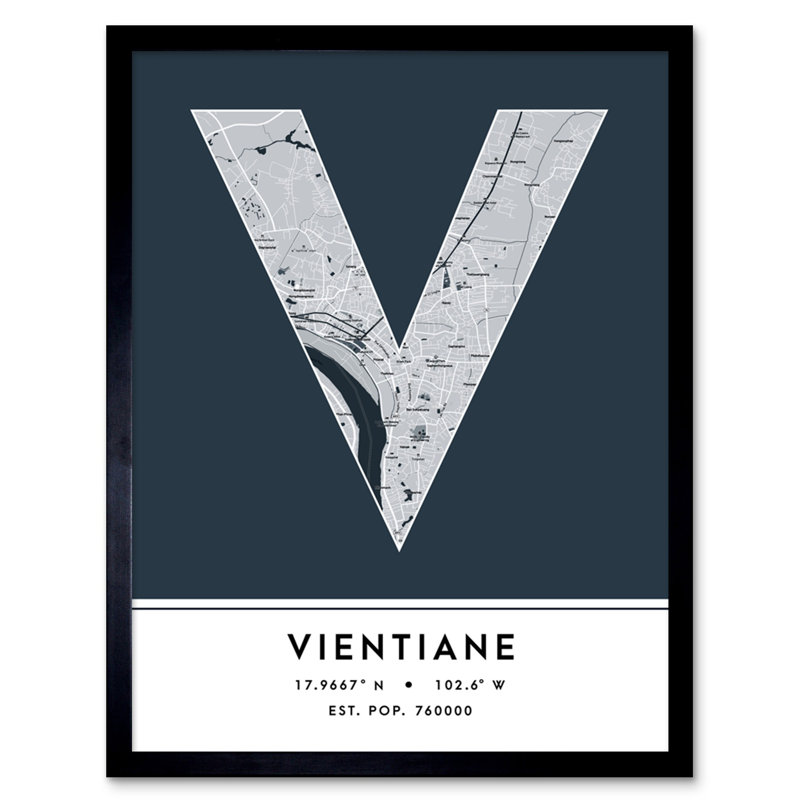 Vientiane City Map Vientiane Laos City Map Navy - Single Picture Frame Typography