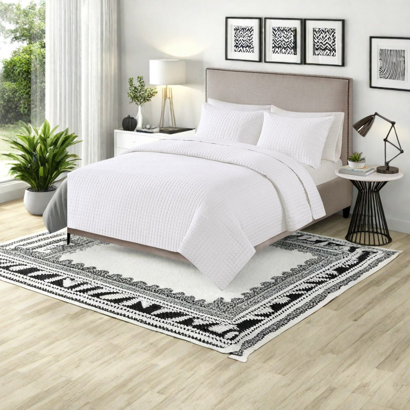 Ensemble de literie réversible blanc, polyester confortable, conception moderne pour la chambre à coucher