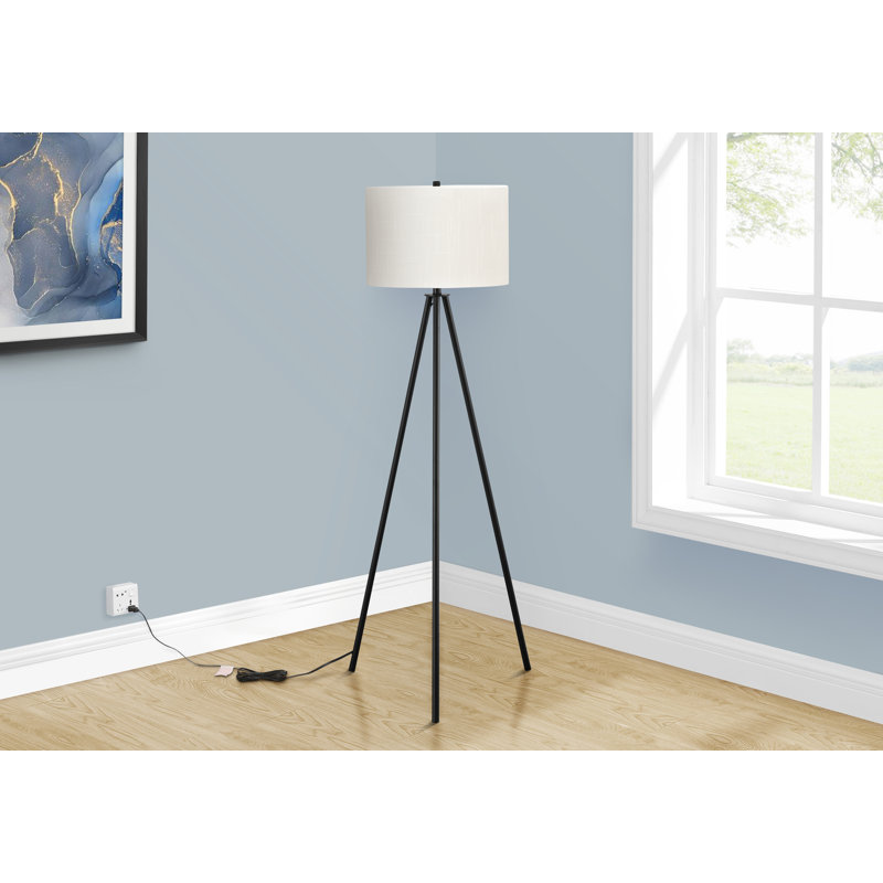Lampe sur pied contemporaine en métal noir de 63 po de hauteur avec abat-jour crème ivoire | Idée cadeau