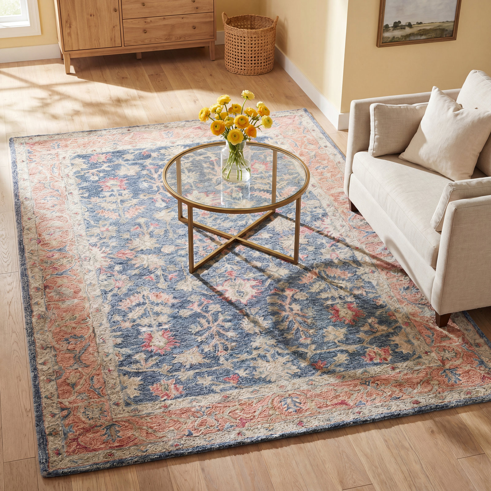 Lindsay Blue Orange Hand-Tufted Wool Oriental Rug, Rectangle 7'10" x 9'10"