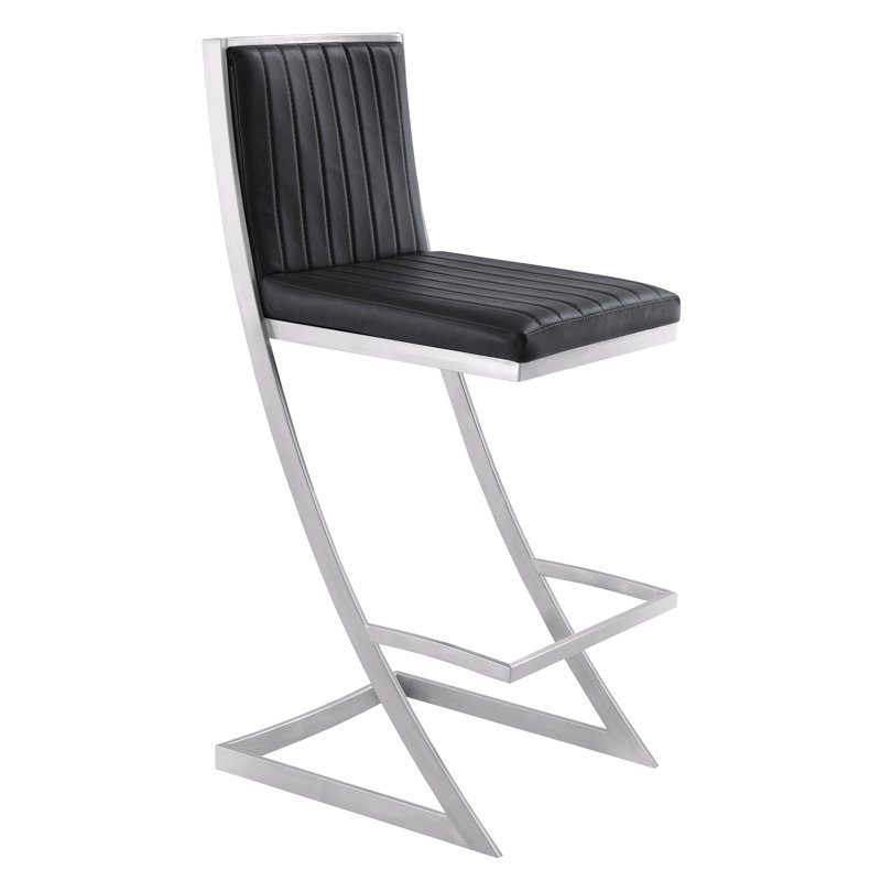 Addicyn Steel Metal Counter Height Bar Stool, Vintage Black/Brushed Stainless Steel, Bar Stool (30" Seat Height)