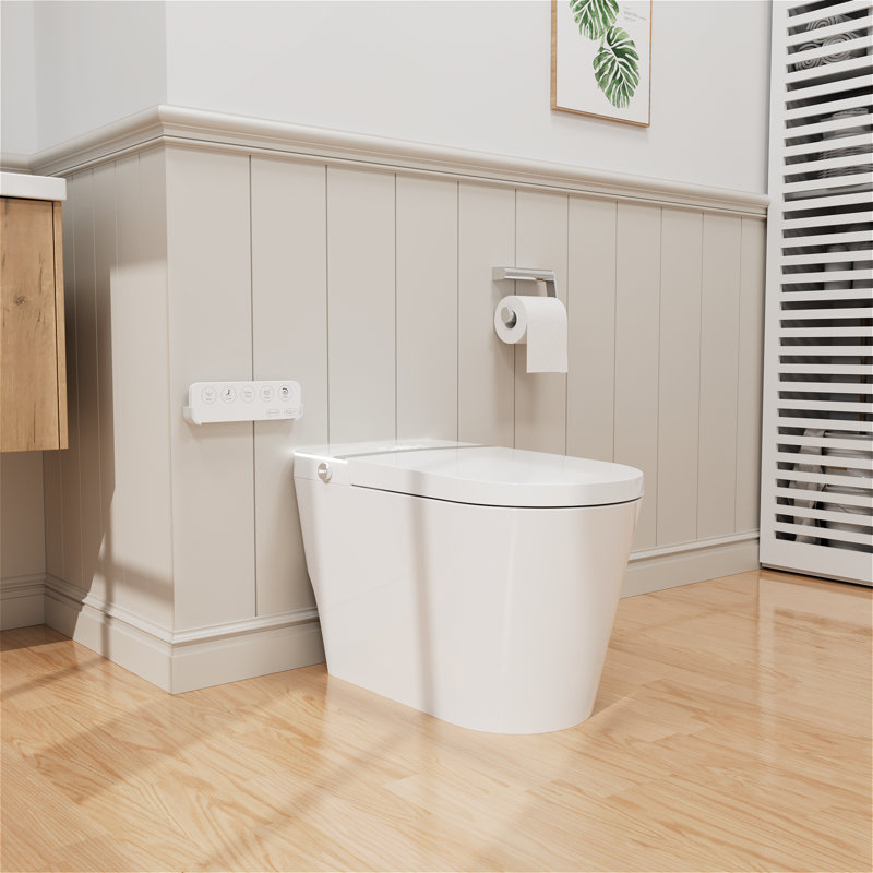 Toilette intelligente à siège chauffant 15,75 po H avec lumière ambiante, chasse d'eau automatique, séchage à l'air et télécommande