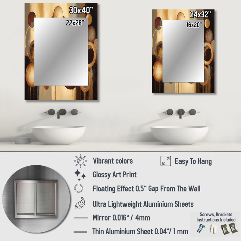 Aged Barrel Universes III - Abstract Decorative Wall Mirror, Brown Mirror, Printed Metal Art, 32" x 24"