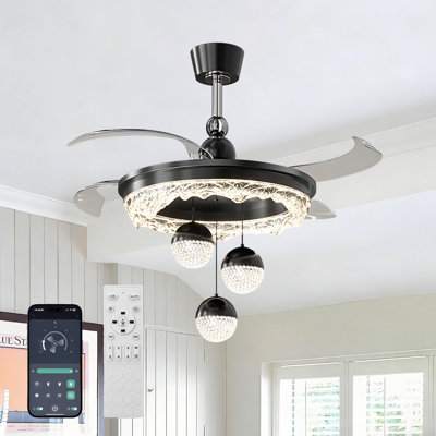 42" Modern Ceiling Fan with LED Lights and Remote Control, Acrylic Shade Indoor Ceiling Fan for Bedroom Living Room
