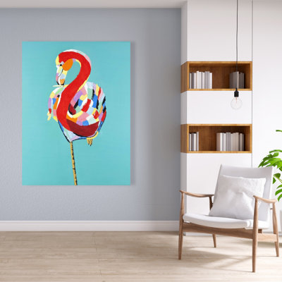 Flamant rose coloré - oiseau rouge sur toile