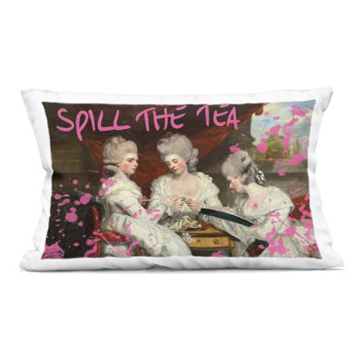 Spill The Tea Iconic Ladies Decorative Printed Throw Pillow, design by Grotto Studios, 14 x 7 x 20