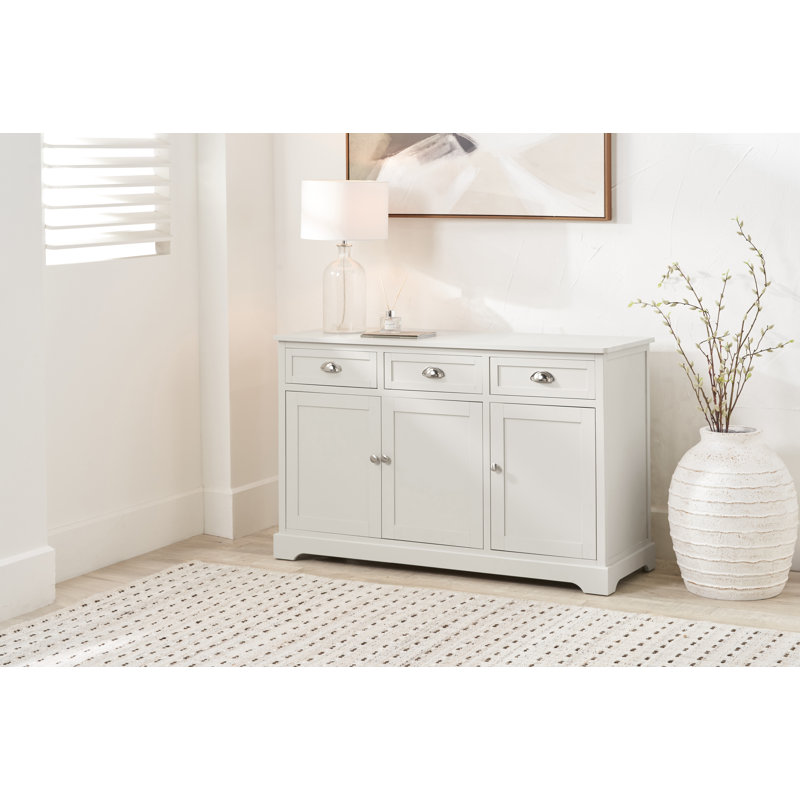 120 cm W Chest of 3 Drawers, Airy Linen/Silver