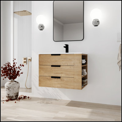 Meuble-lavabo mural de 30 po avec lavabo, tiroir à fermeture en douceur et tablette latérale pour les maisons modernes
