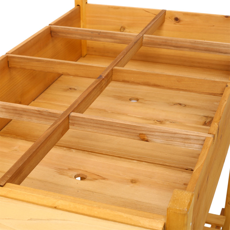 Natural Wood Elevated Garden Bed with Foldable Side Table
