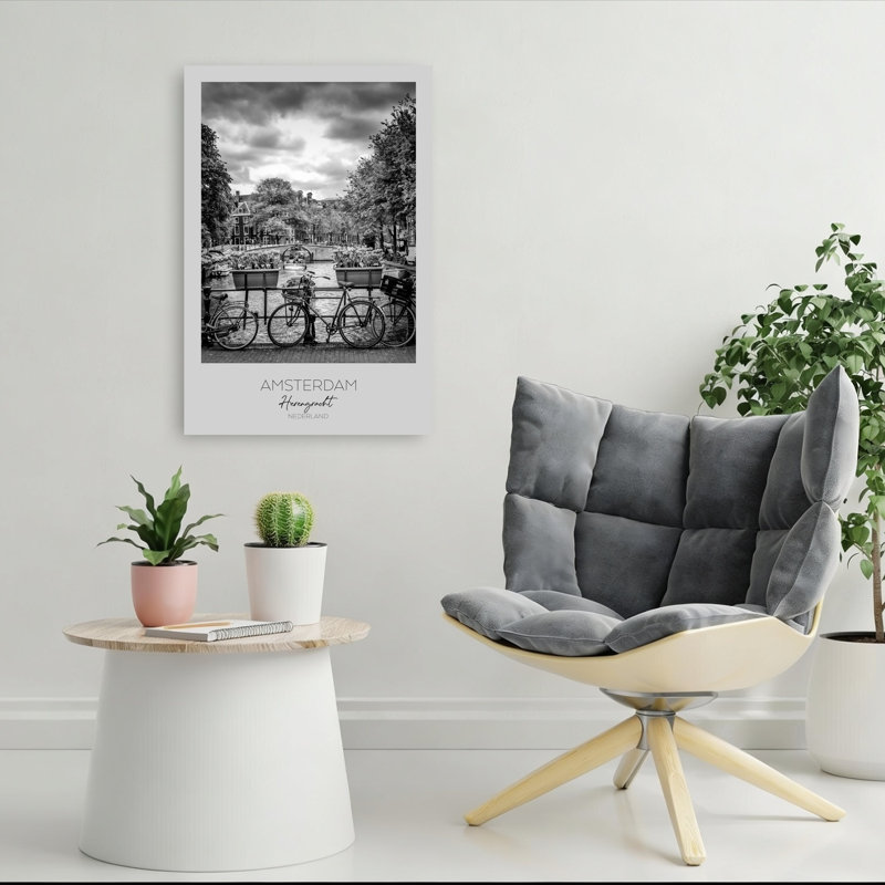 «Amsterdam Canal Bicyclcles», reproduction de tulipe contemporaine, art mural de la ville, 36" H x 24" W