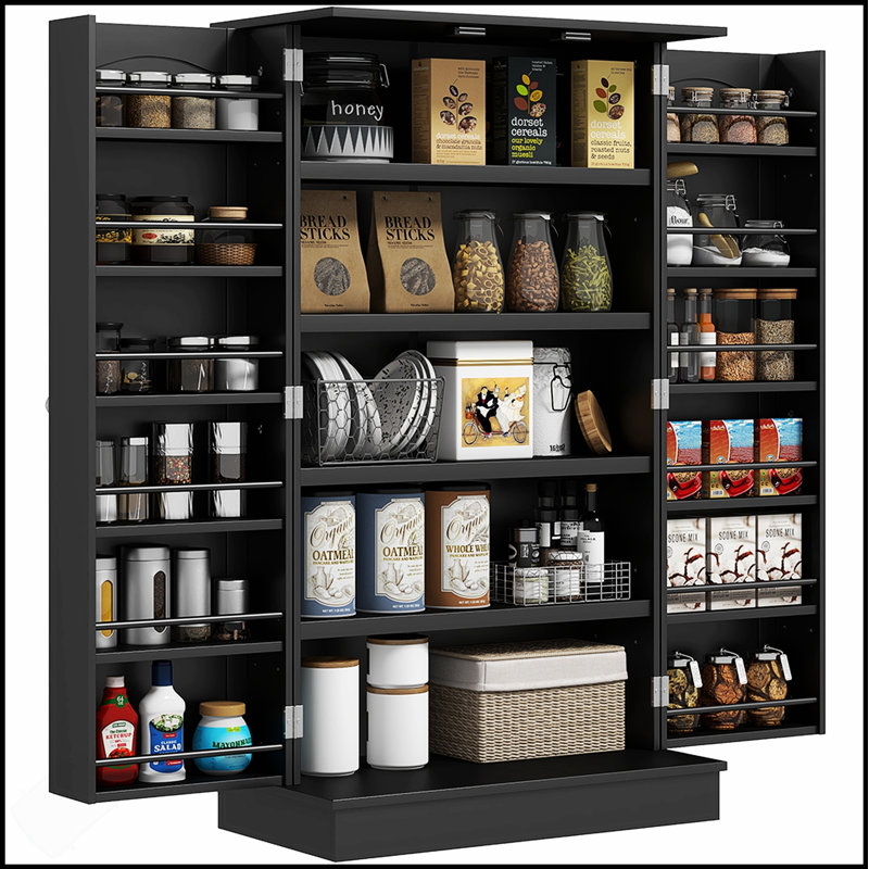 Freestanding Kitchen Pantry Storage Cabinet With 12 Door Shelves, Double Doors, And 5-Tier Adjustable Shelving For Optimal Organization