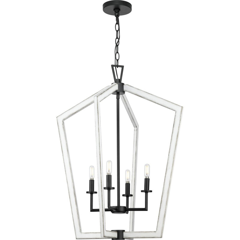 Lustre de vestibule quatre lumières 24 po, Noir mat / nickel brossé