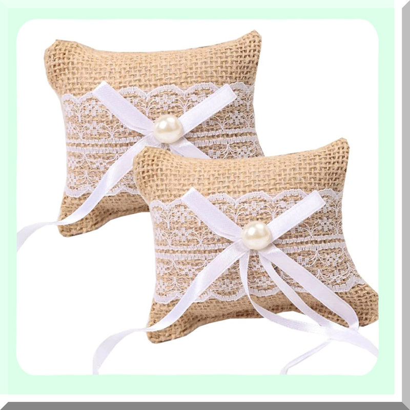 Rustic Burlap Lace Wedding Ring Pillows (2 Pack)