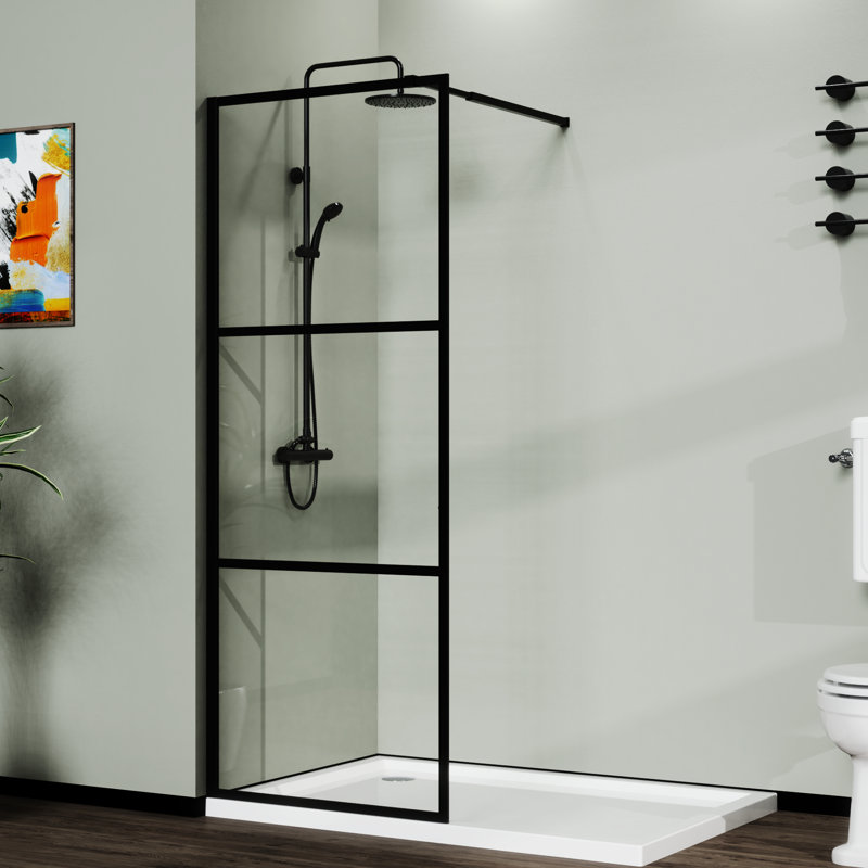 34" Shower Screen Door , Black - Clear Tempered Glass Adjustable Support For Wall Easy Installation Process 0.2" Strong And Assembly