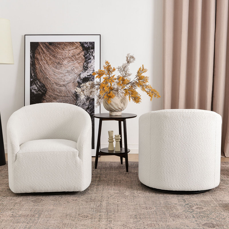 Ensemble de 2 chaises demi-tonneau pivotantes rembourrées sans assemblage Charleene, Blanc
