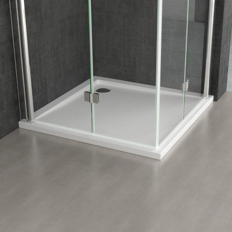  Double Bifold Doors Shower Enclosure with Acrylic Tray L Shape Rectangular 900 x 800mm WxD 6mm Safety Glass